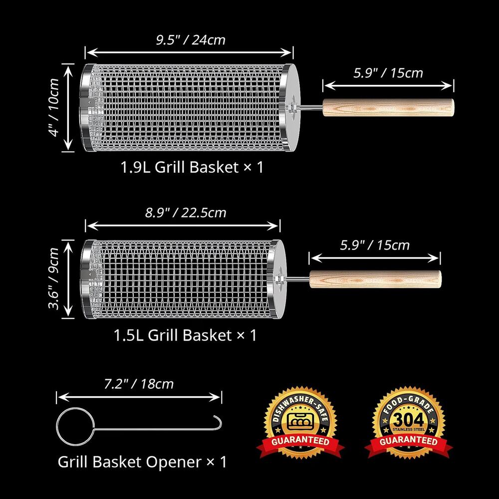 Rolling Grill Basket, Grilling Accessories, Outdoor Camping, Gifts for Men 304 S - Picture 2 of 5